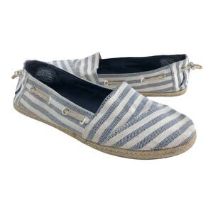 Nautica Women's US 10 White Blue Striped RUDDER Canvas Espadrille Boat Shoes